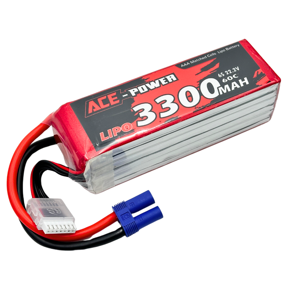 Ace Power 3300Mah 6S 60C 22.2v LiPo Battery SC Soft Case w/ EC5 Connector