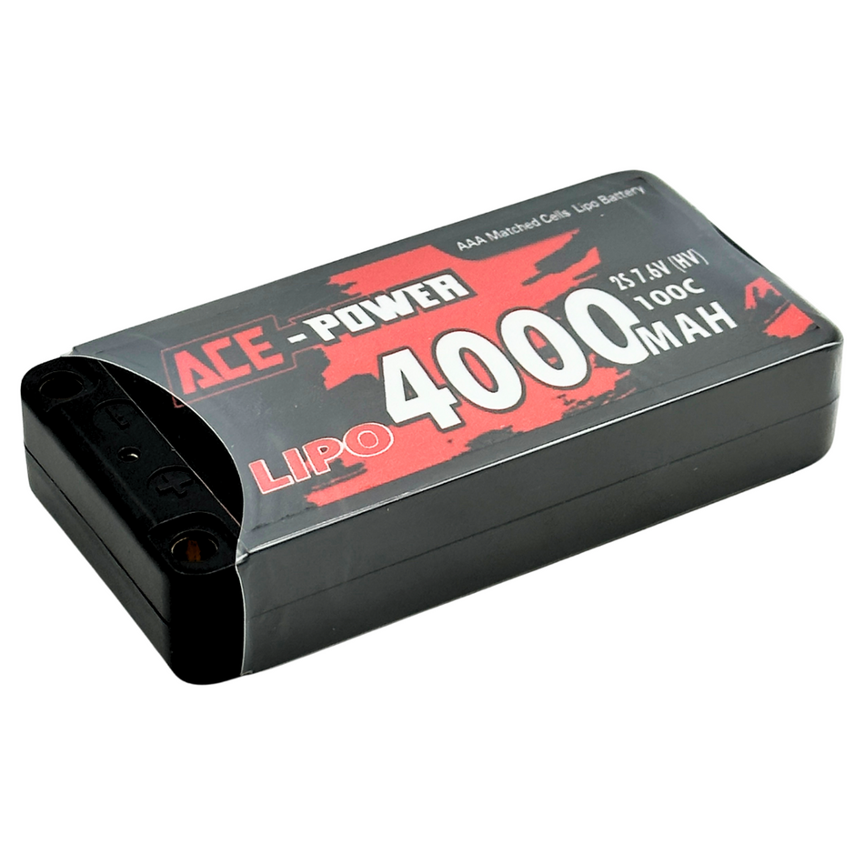 Ace Power 4000mAh 2S 7.6v Low Profile HV 100C Shorty LiPo Battery w/ 5mm Bullets