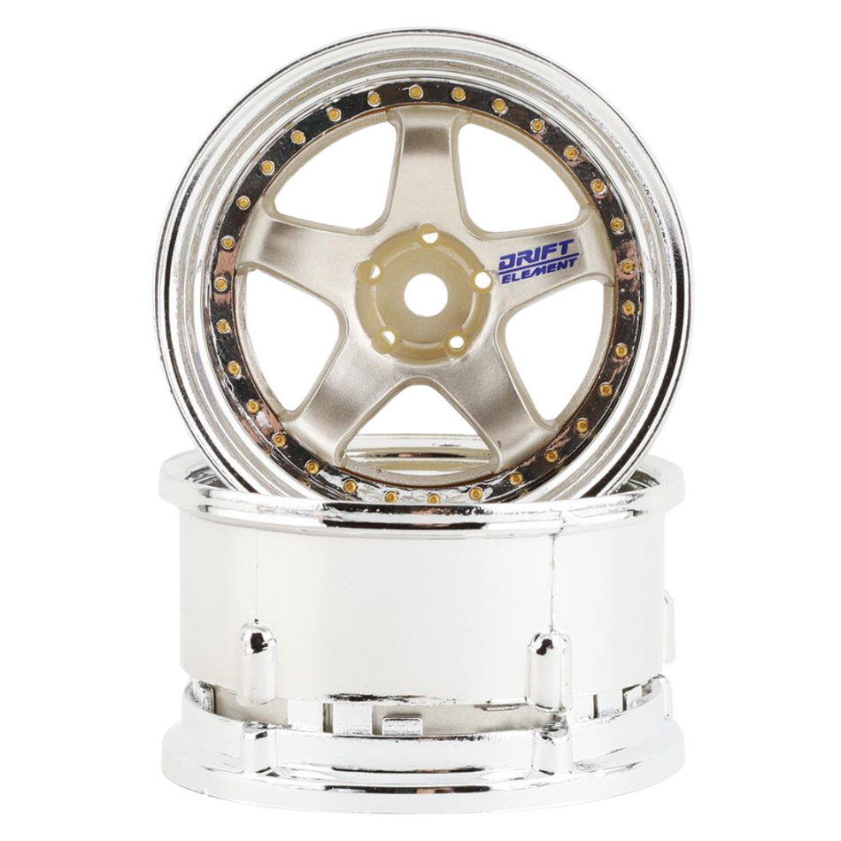 DS Racing Light Gold/Chrome 1/10 Drift Element 5-Spoke Drift Wheels 2pcs DE-016