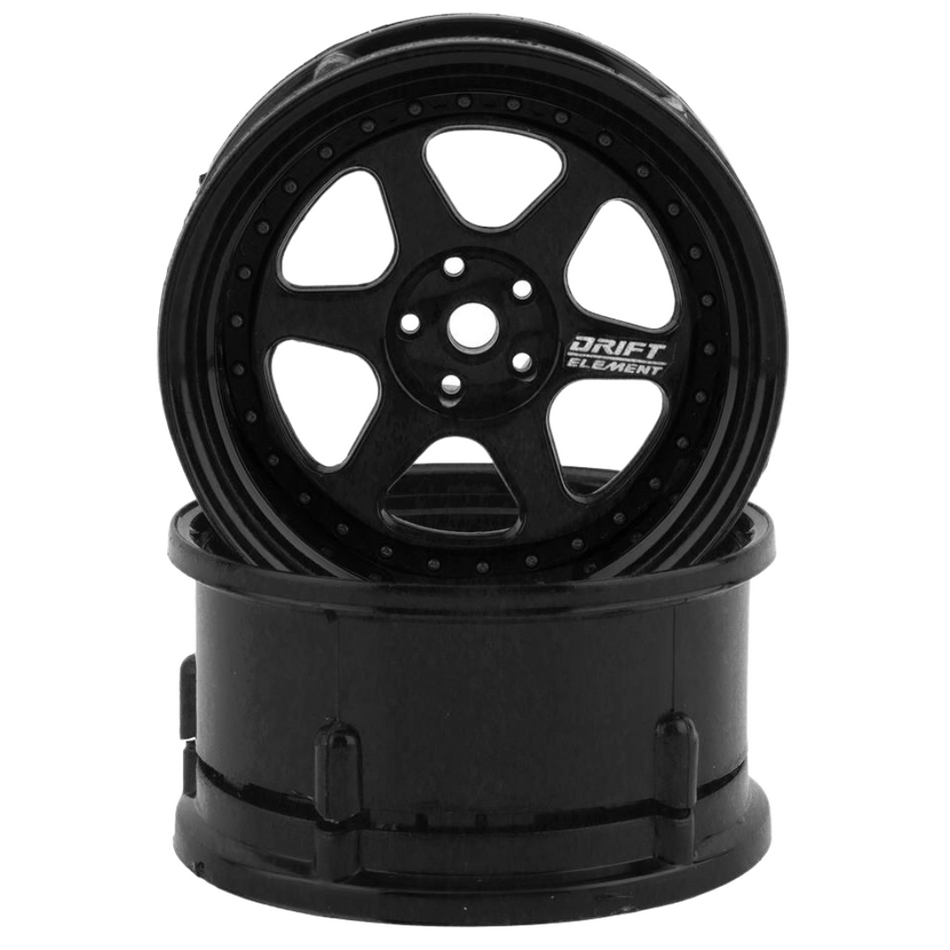 DS Racing 1/10 Drift Element 6 Spoke Drift Wheels w/12mm Hex (Triple Black) 2pcs DE-205