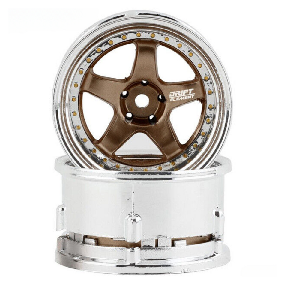 DS Racing Bronze/Chrome/Gold 1/10 Drift Element 5-Spoke Drift Wheels 2pcs DE-022