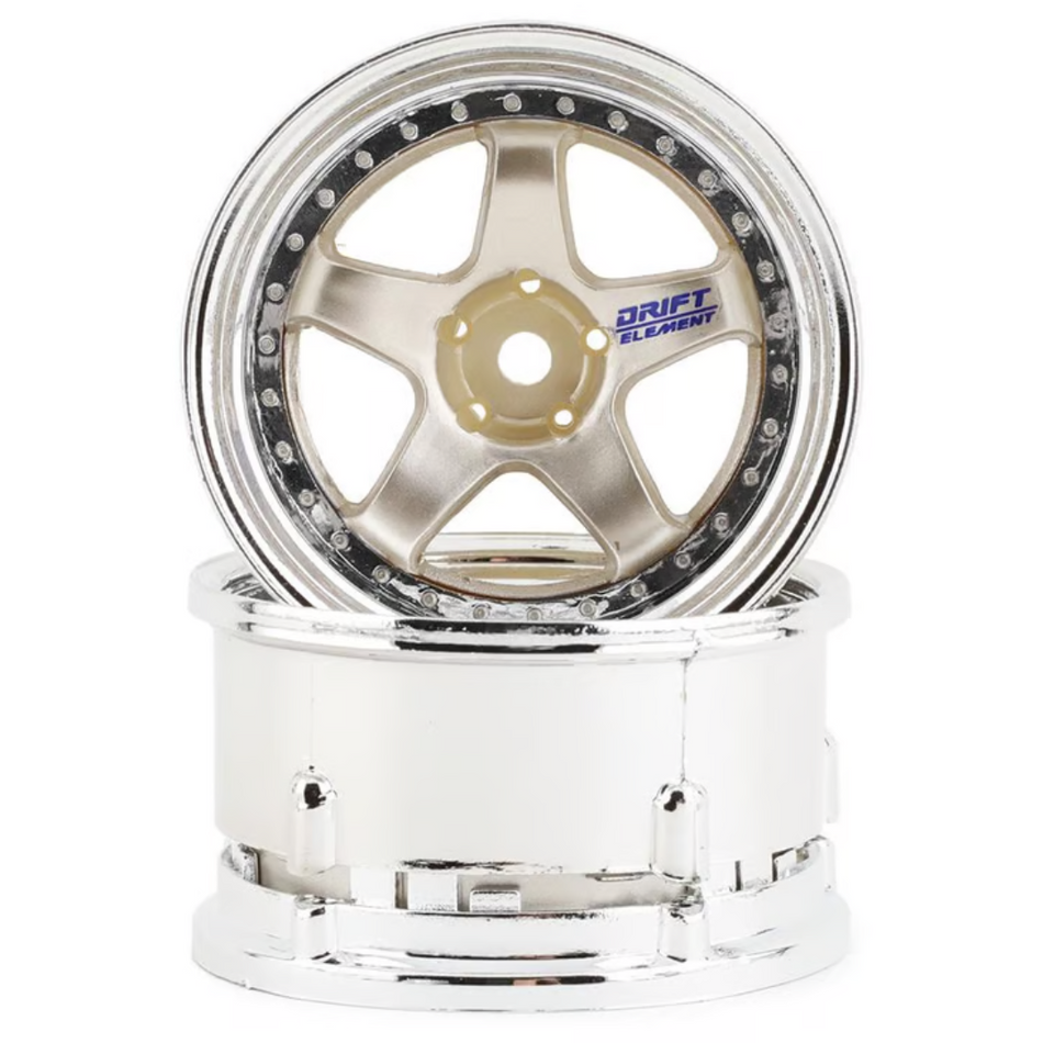 DS Racing Gold/Chrome 1/10 Drift Element 5-Spoke Drift Wheels 2pcs DE-015
