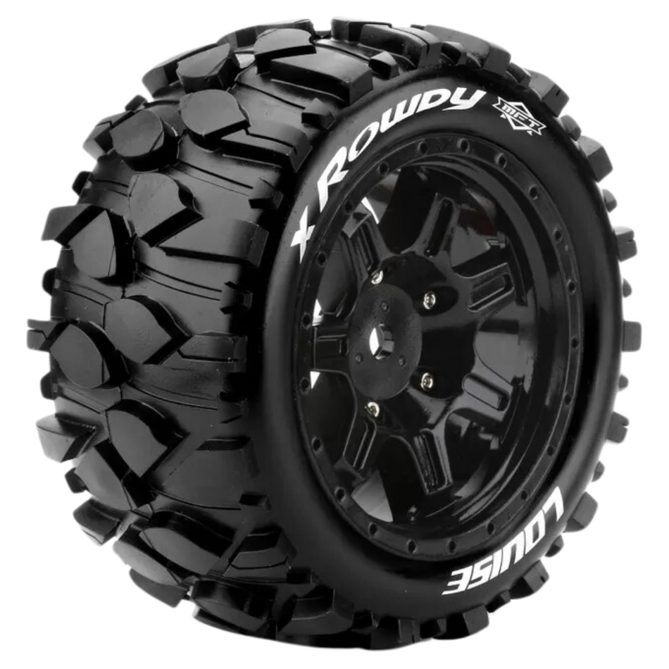 Louise 5.5" X-Rowdy Arrma Kraton 8s Tyres on Black Spoked Rims Glued Wheels 2Pcs L-T3351BM