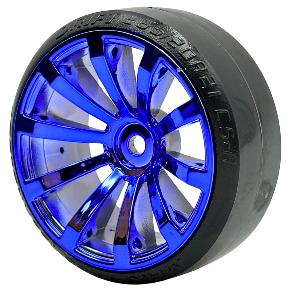 OZRC Blue Chrome Drift Wheels w/ Tyres Complete set for On-road v2 1/10 4pcs