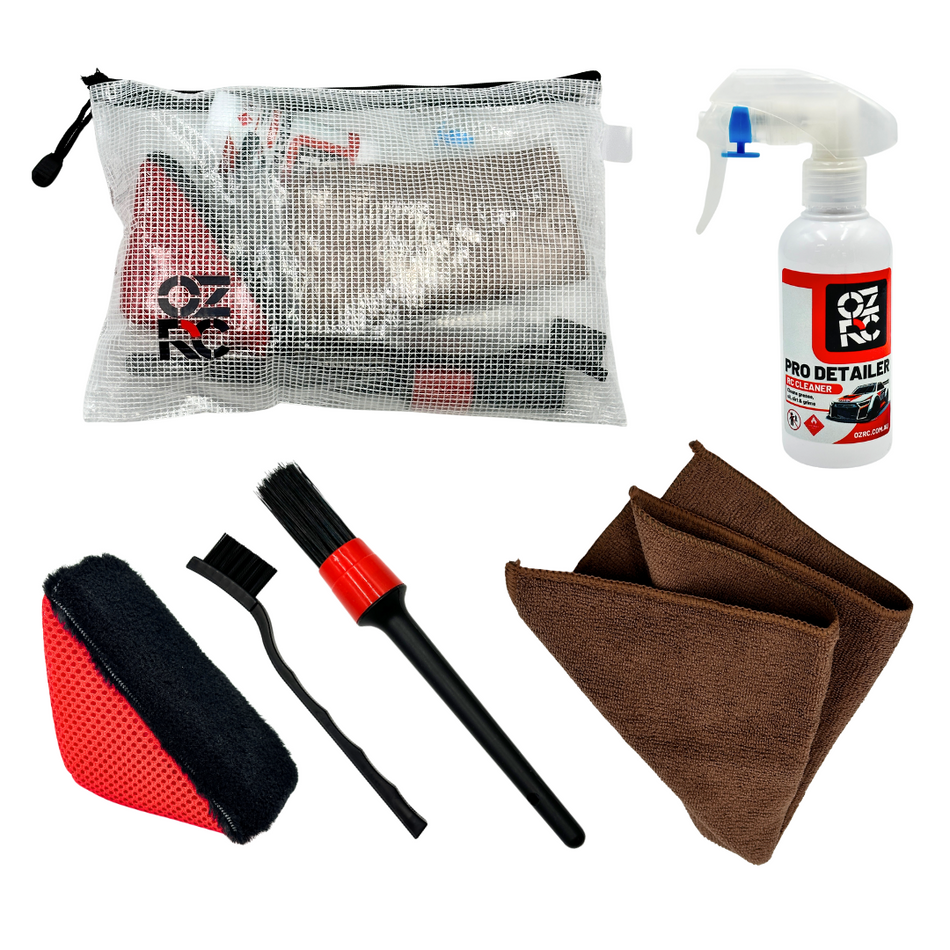 OZRC Pro Detailer RC Car Cleaning Kit for Maintenance & Upkeep w/ Zip Up Bag