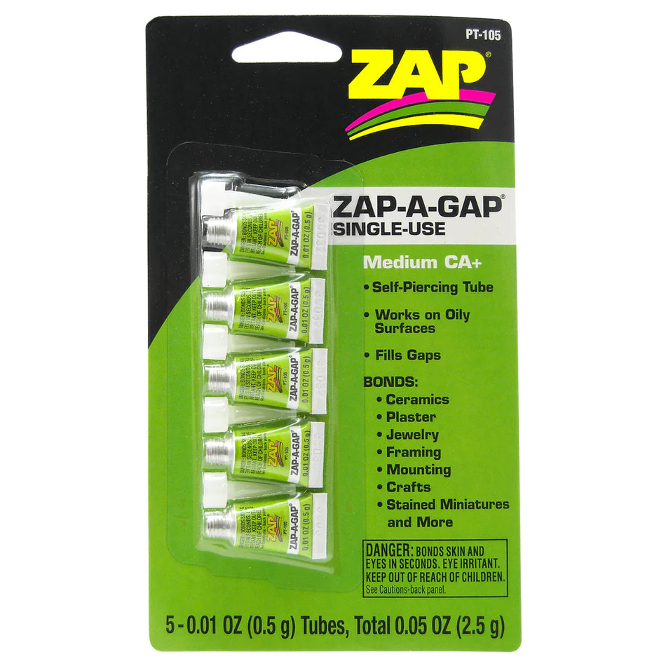 ZAP PT-105 0.1oz. 2.8g Green Single Use Zap-A-Gap CA Glue (5 Pack) 11730034