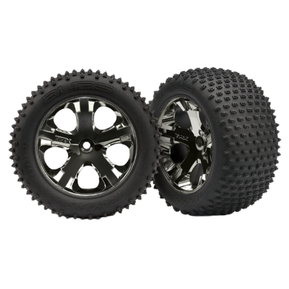 Traxxas Rustler 2WD Rear Alias Tyres Black Chrome Wheels 2.8 inch 2pc 3770A