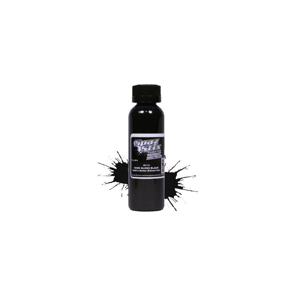 Spaz Stix High Gloss Black/Backer, Airbrush Ready Paint, 2oz 59ml Bottle SZX00110
