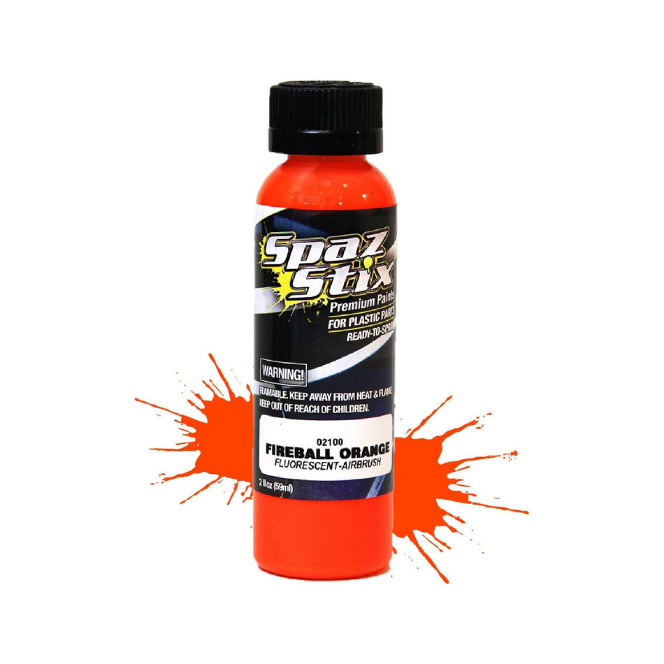 Spaz Stix Fireball Orange Fluorescent Airbrush Ready Paint, 2oz 59ml Bottle SZX02100