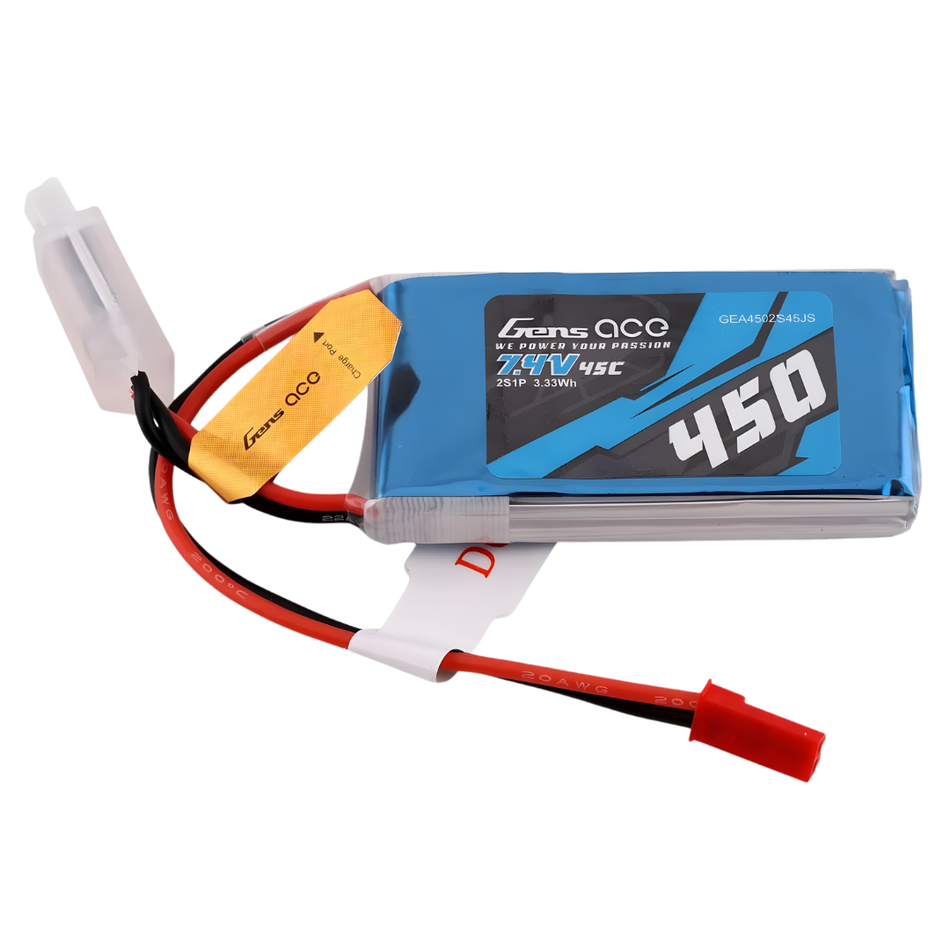 Gens Ace 2S 450mAh 7.4V 45C Soft Case LiPo Battery (JST)