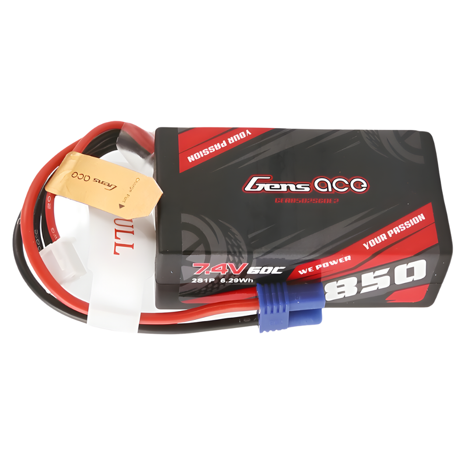 Gens Ace 2S 850mAh 7.4V 60C Hardcase LiPo EC2 GEA8502S60E2