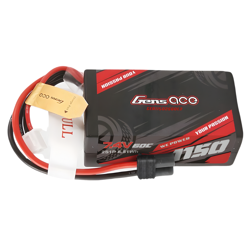 Gens Ace 2S 1150mAh 7.4V Hardcase Hardwired IEC2 GEA11502S60E2
