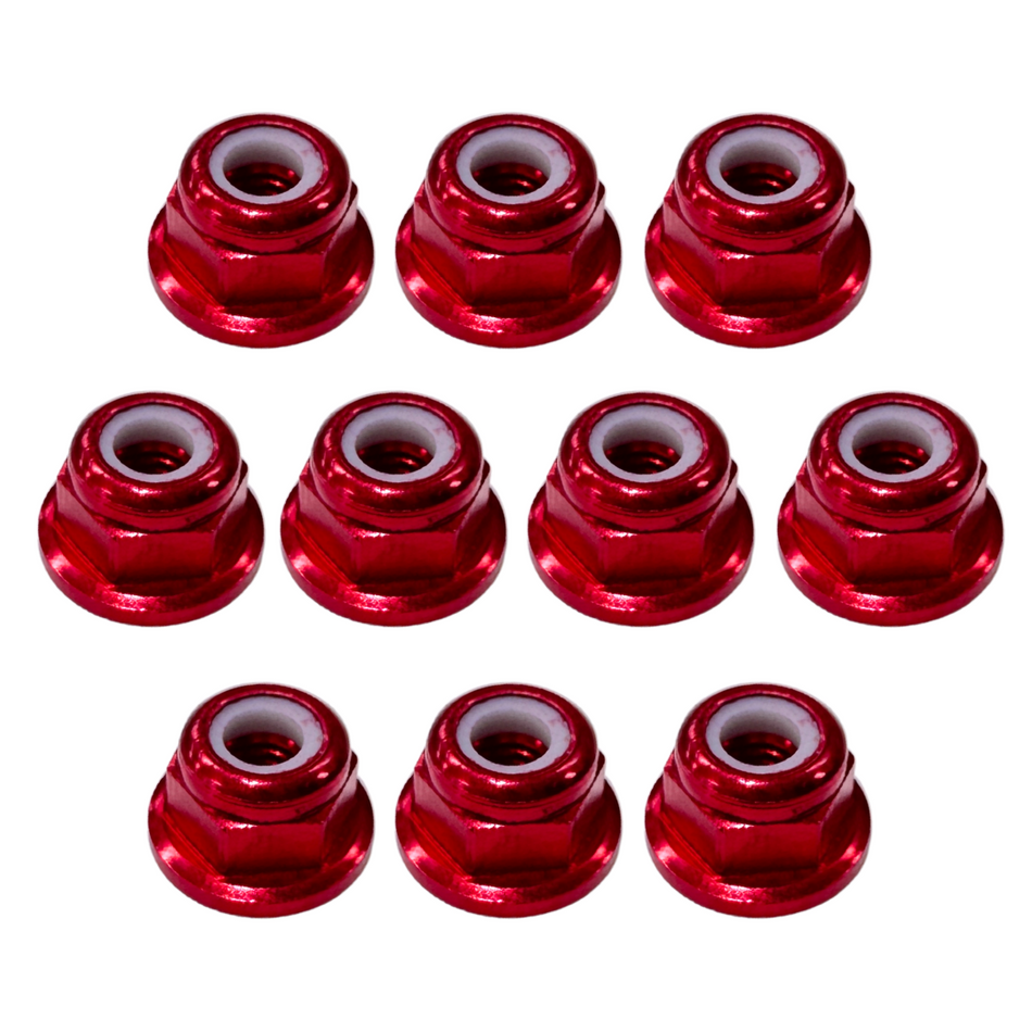3mm Alloy Nylon Lock Nut Flanged 10PCS Red