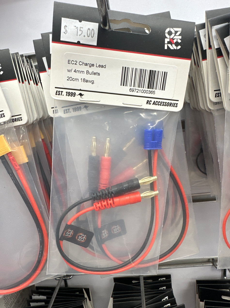 EC2 Charge Lead w/ 4mm Bullets 20cm 18awg (C2)