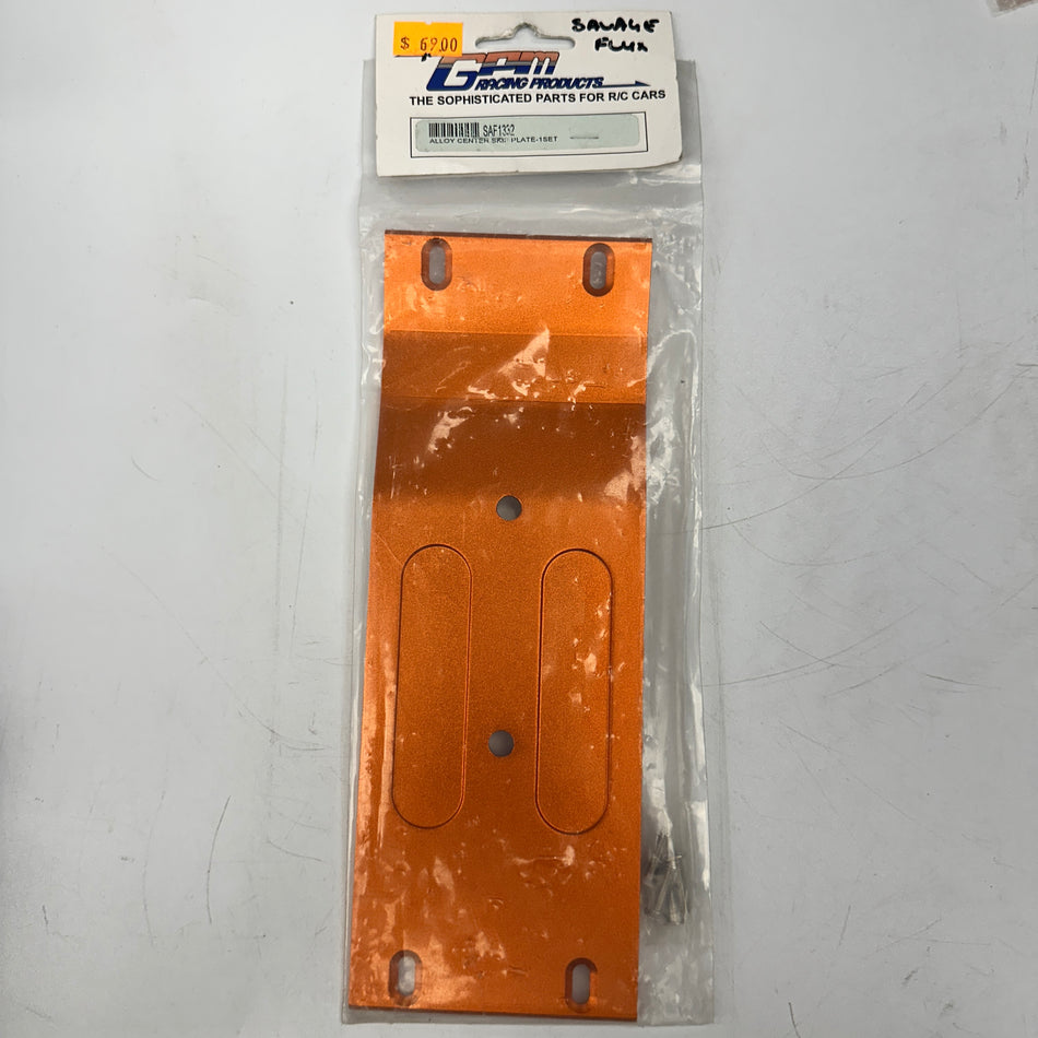 GPM SAF1332 Orange Alloy Centre Skid Plate for HPI Savage Flux [Scratch & Dent]