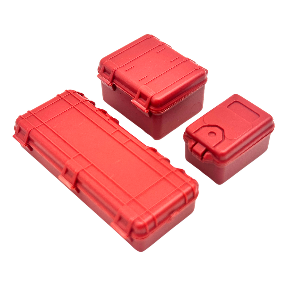 1/24 1/18 Scale Tool Boxes w/ Functional Lids for RC Crawler 3pcs Red Colour