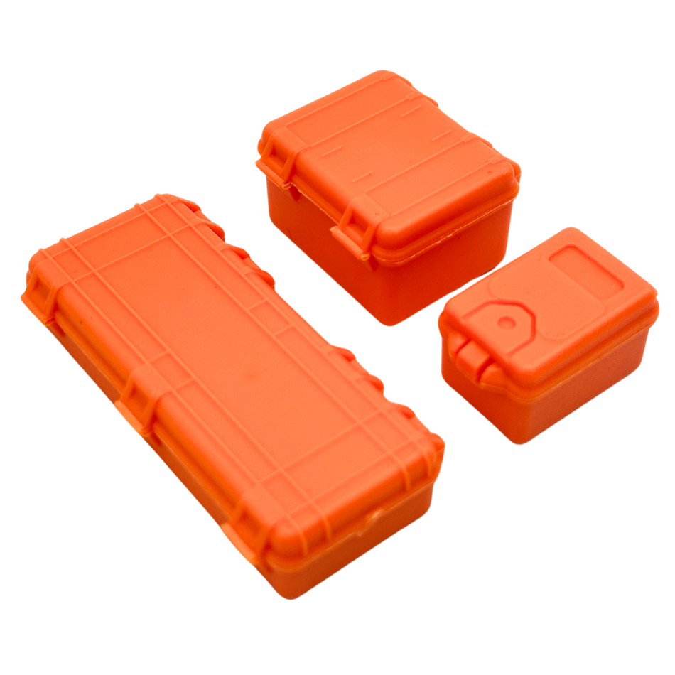 1/24 1/18 Scale Tool Boxes w/ Functional Lids for RC Crawler 3pcs Orange Colour