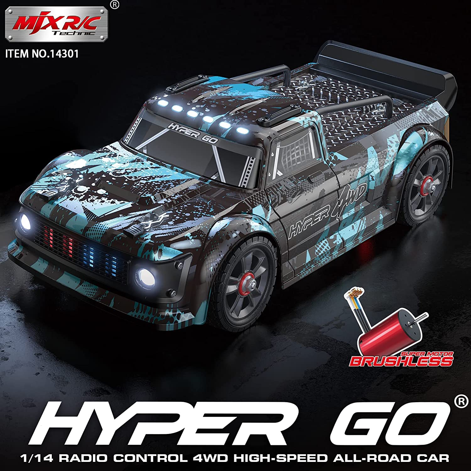 MJX Hyper Go Blue 4WD On Road Brushless 1/14 2S RC Drift Truck 14301 – OZRC