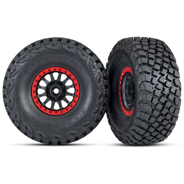Traxxas 2.2/3.2" BFGoodrich Baja KR3 Tyres on Method Racing Black/Red Rims - Glued Wheels 2Pcs 8474