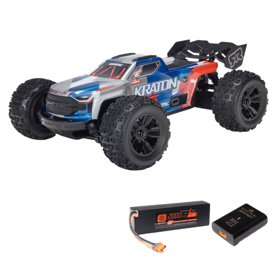 ARRMA Mini Kraton 3S BLX RC Monster Truck 1/16 4X4 RTR Red/Blue ARA2508ST1