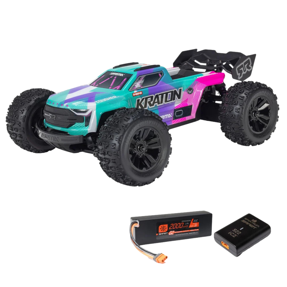 ARRMA Mini Kraton 3S BLX RC Monster Truck 1/16 4X4 RTR Teal/Pink ARA2508ST2