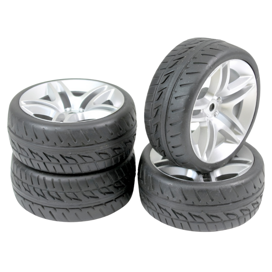 Absima 1/10 On-Road Street Tyres w/ 10-Spoke Wheels (Silver) 4pc 2510005