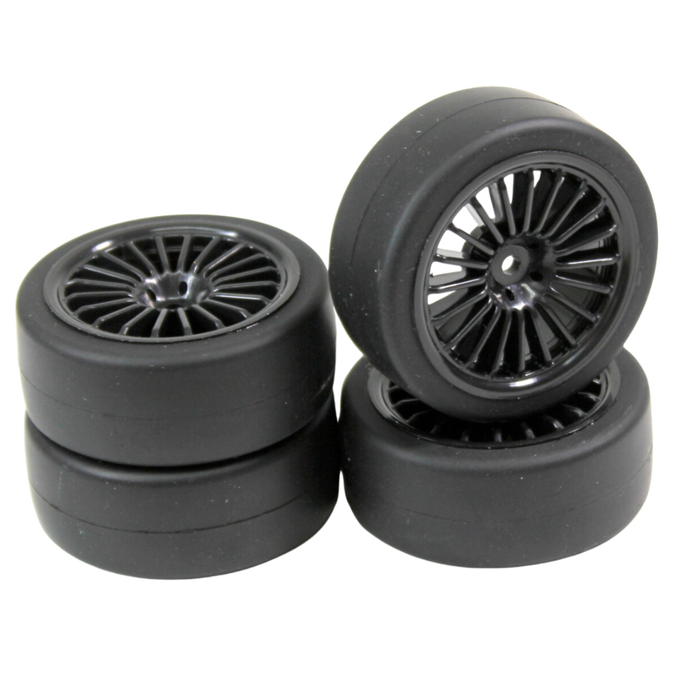 Absima 1/10 On-Road Slick Drift Tyres w/ 15-Spoke Wheels (Black) 4pc 2510001