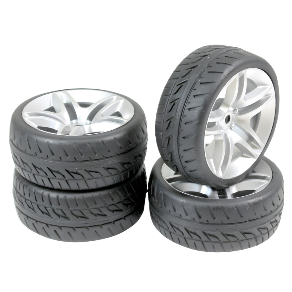 Absima 1/10 Onroad Wheel Set 10 Spoke Profile Silver 4pcs AB2510005