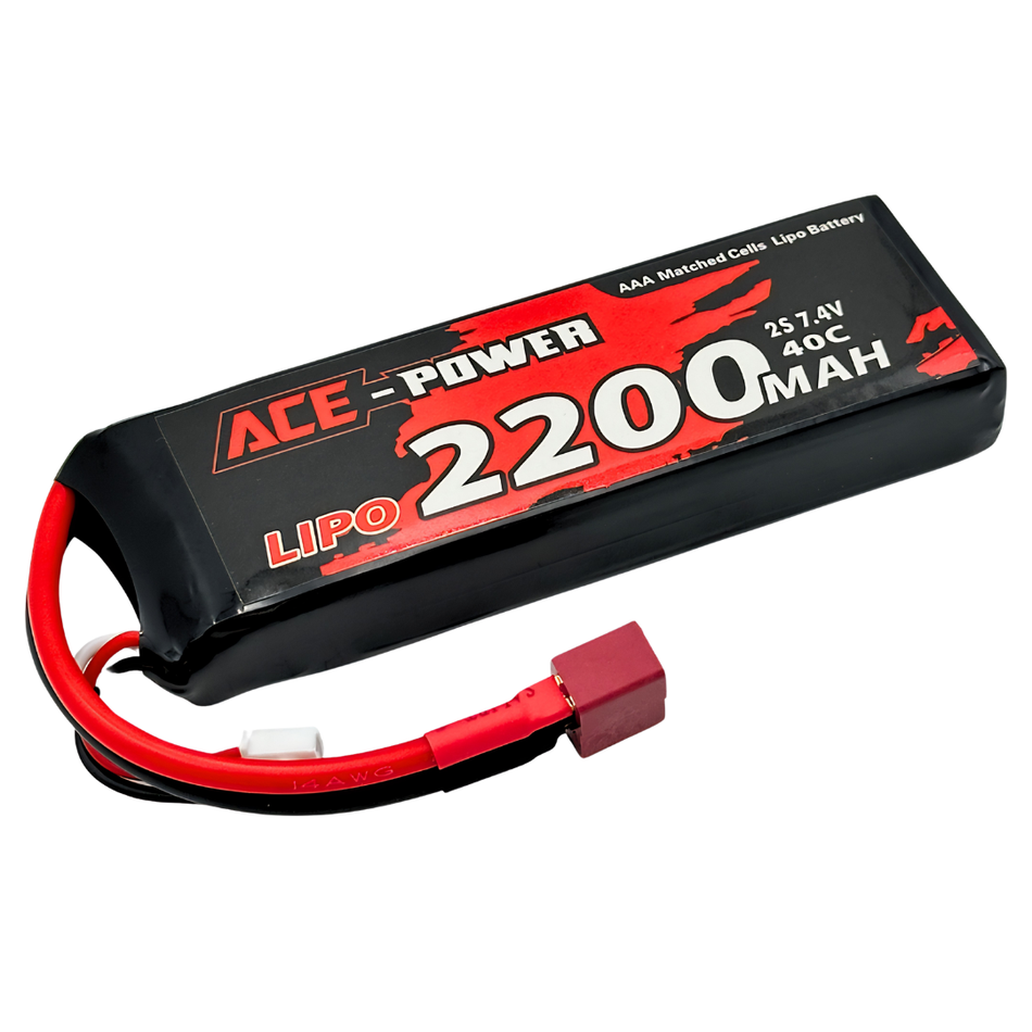 Ace Power 2200mAh 2S 7.4V 40C LiPo Battery Soft Case Deans ACE2200SC402SDEAN
