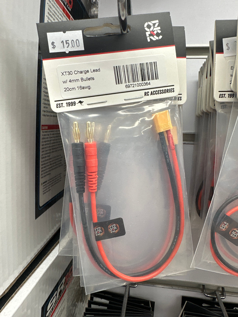 XT30 Charge Lead w/ 4mm Bullets 20cm 16awg (C1)
