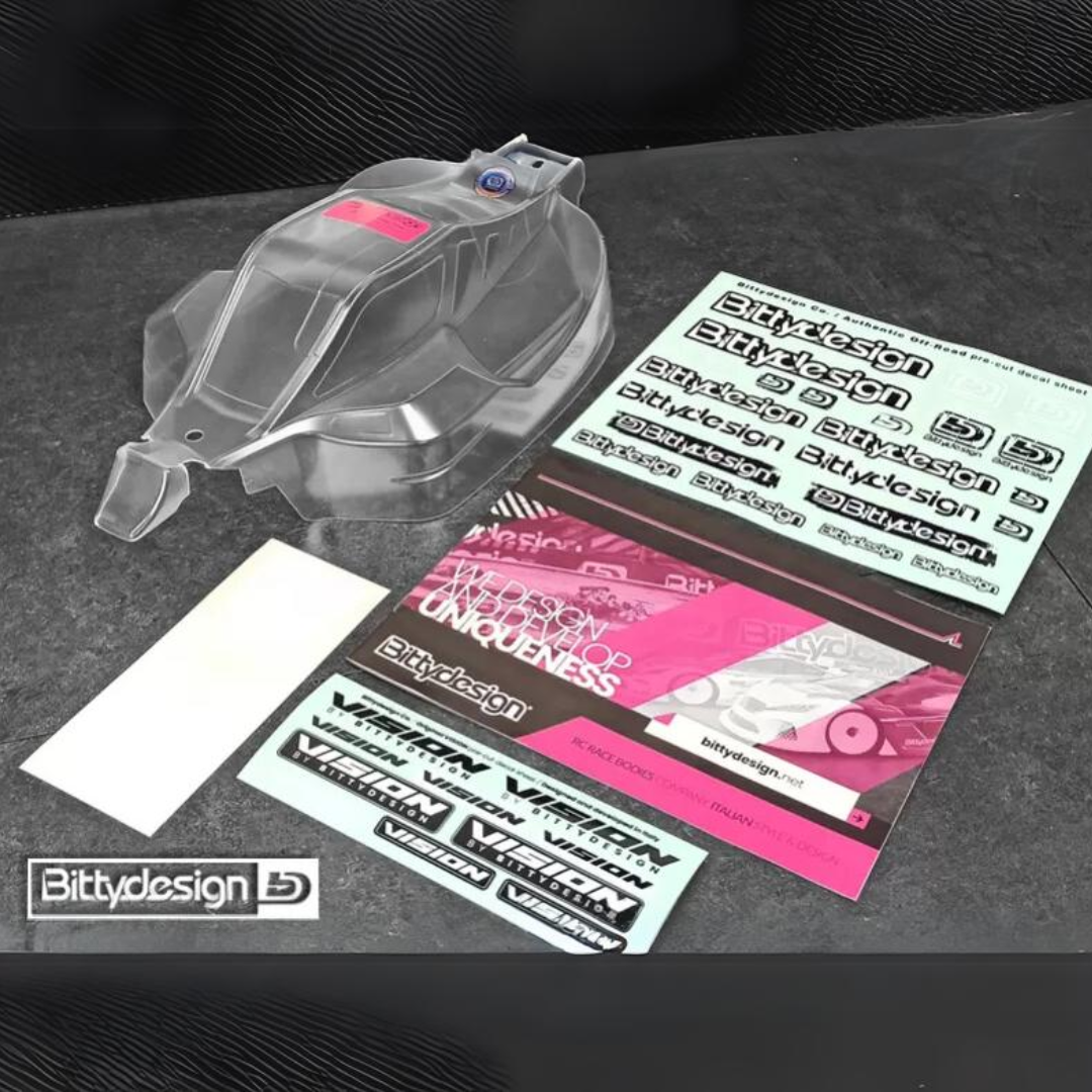 Body Shell Sticker Bitty Design Bittydesign Vision Clear 1/8 Buggy Body Shell for Kyosho MP10e Pre-cut ...