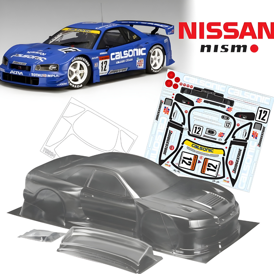 Bodyworx Nissan R34 Calsonic 1/10 RC Clear Body, 190mm BWX-N085