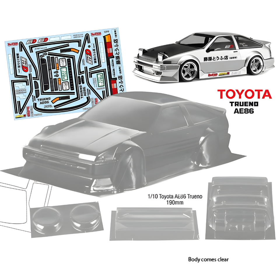 Bodyworx Toyota Trueno AE86 Initial D 1/10 Clear Body Shell, 190mm BWX-N133