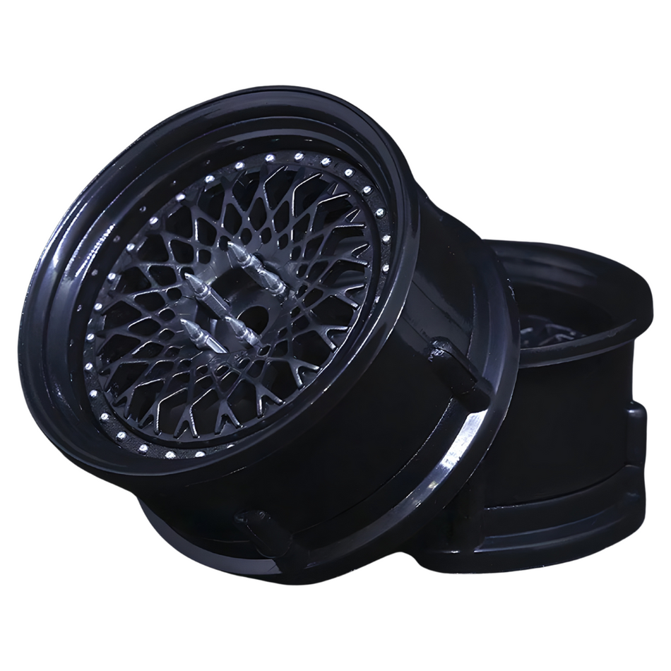 DS Racing Mesh Triple Black 1/10 Silver Rivets Drift Wheels 2pcs DE-306