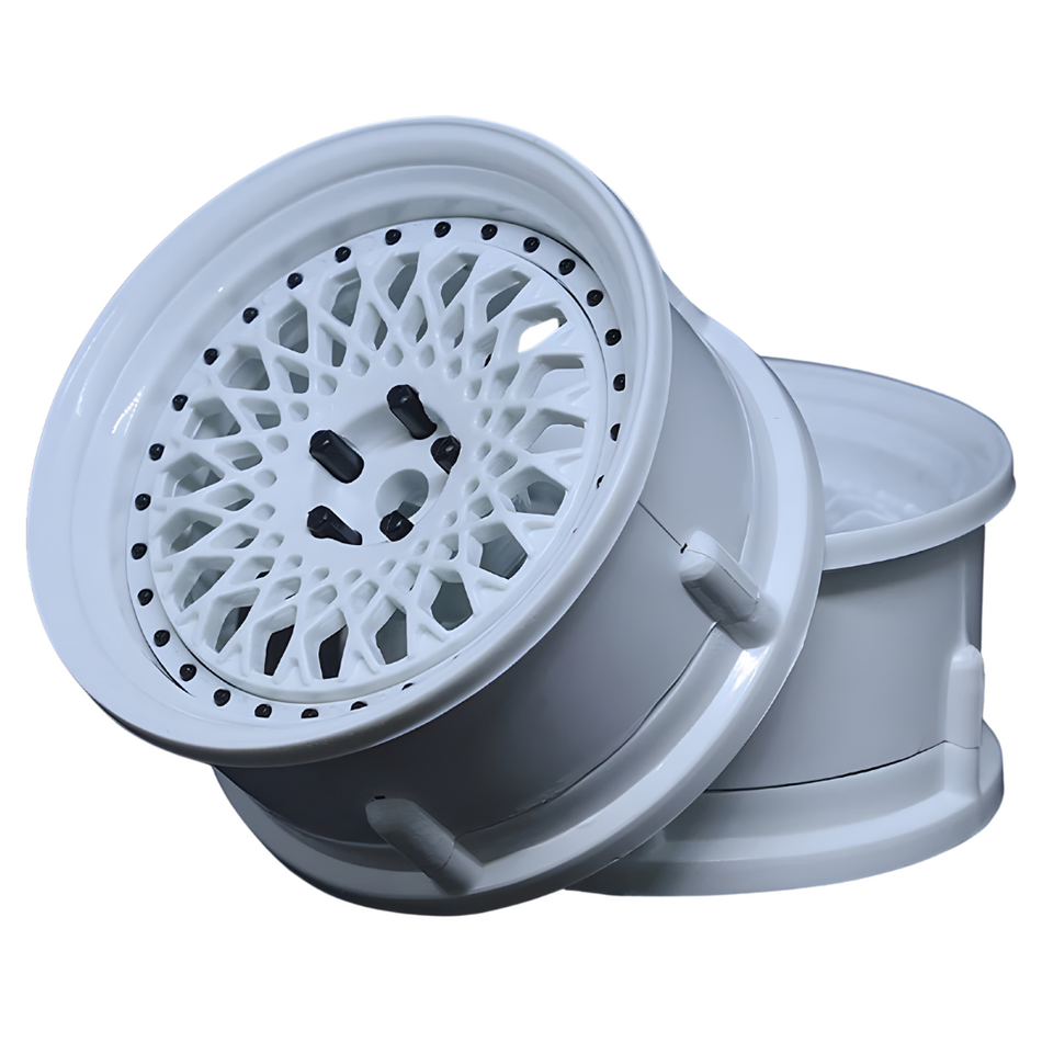 DS Racing Mesh Triple White 1/10 Drift Wheels w/ Black Rivets 2pc DE-302