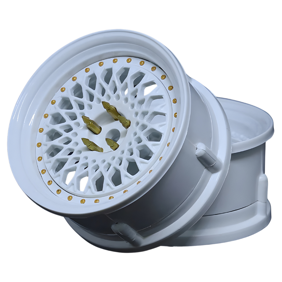 DS Racing Mesh Triple White 1/10 Gold Rivets Drift Wheels 2pcs DE-304