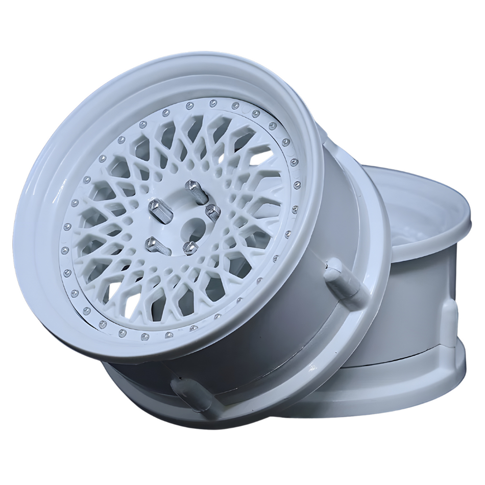 DS Racing Mesh Triple White 1/10 Silver Rivets Drift Wheels 2pcs DE-303