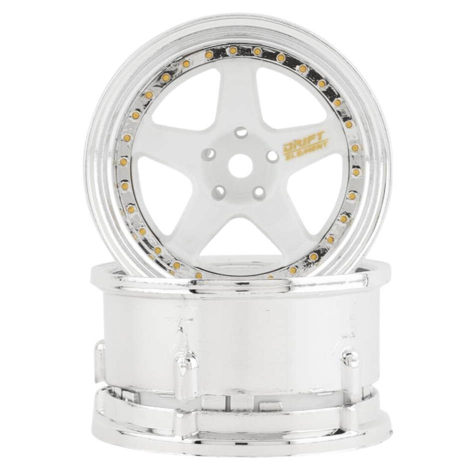 DS Racing White/Chrome 1/10 Drift Element 5-Spoke Drift Wheels 2pcs DE-011
