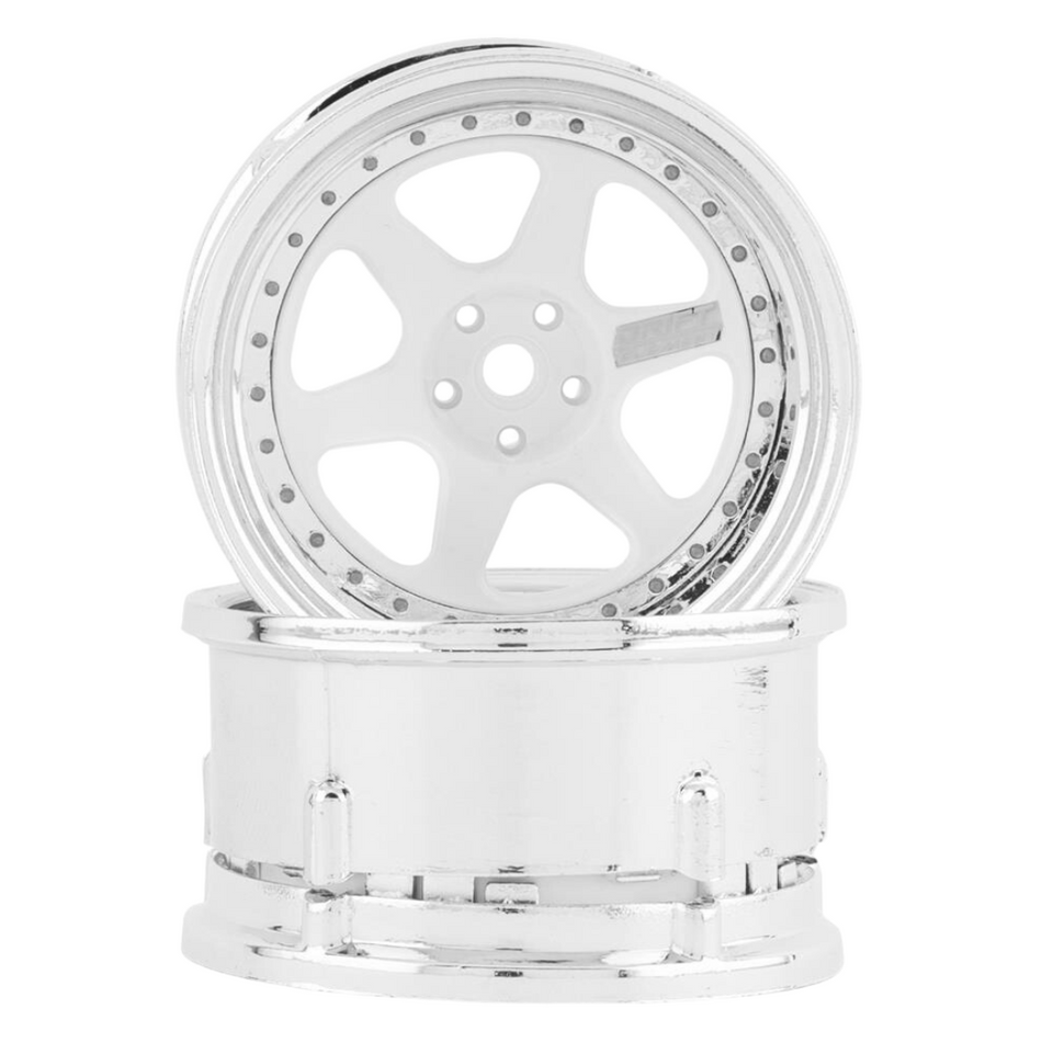 DS Racing White/Chrome Drift Element 6-Spoke 1/10 Wheels 2pcs DE-210
