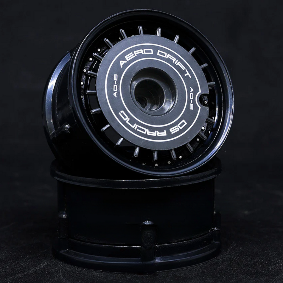 DS Racing AERO DRIFT RC Wheel Cover Flat Black w/ White Font (2pcs) AD-BB-WF