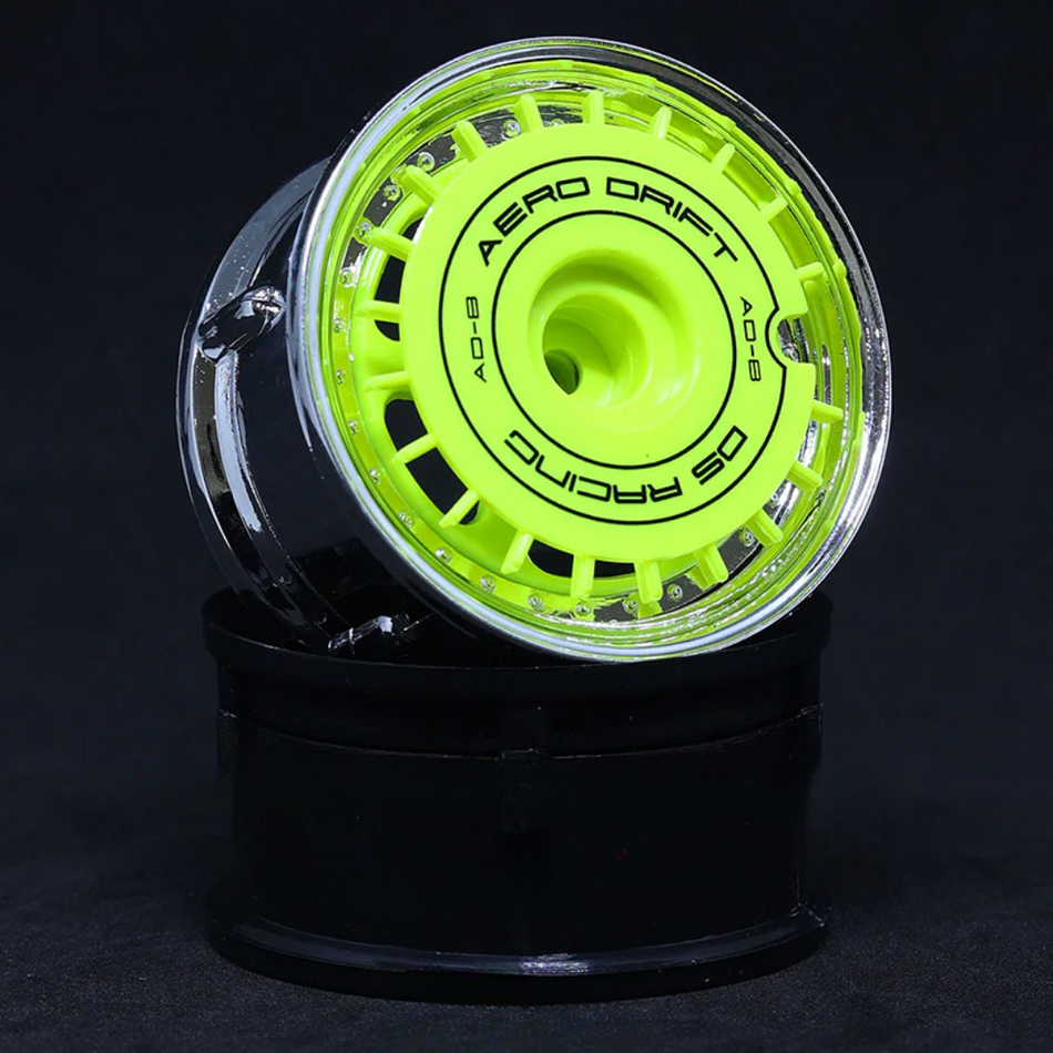 DS Racing AERO DRIFT RC Wheel Cover Flat Flu Lime w/ Black Font (2pcs) AD-BFL-BF