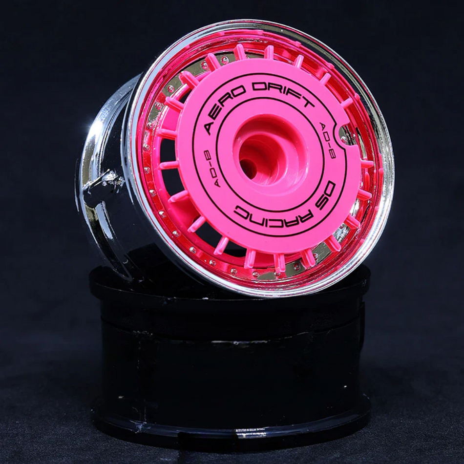 DS Racing AERO DRIFT RC Wheel Cover Flat Flu Pink w/ Black Font (2pcs) AD-BFP-BF