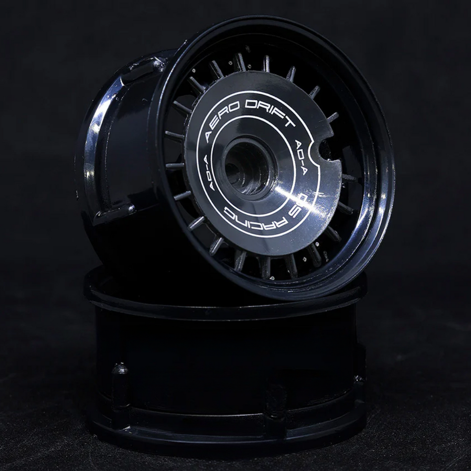 DS Racing AERO DRIFT RC Wheel Cover Slope Black w/ White Font (2pcs) AD-AB-WF