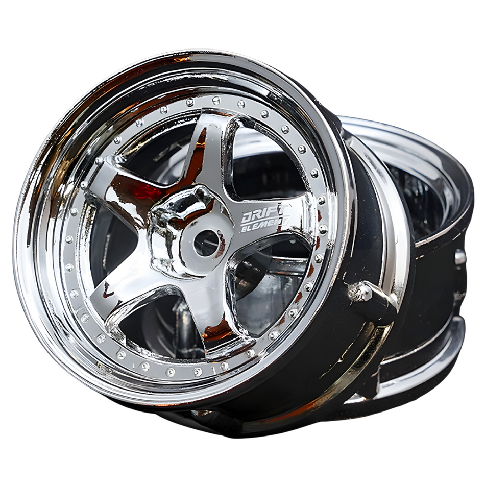 DS Racing DE 5 Spoke Drift Wheel Set Triple Chrome DE-008