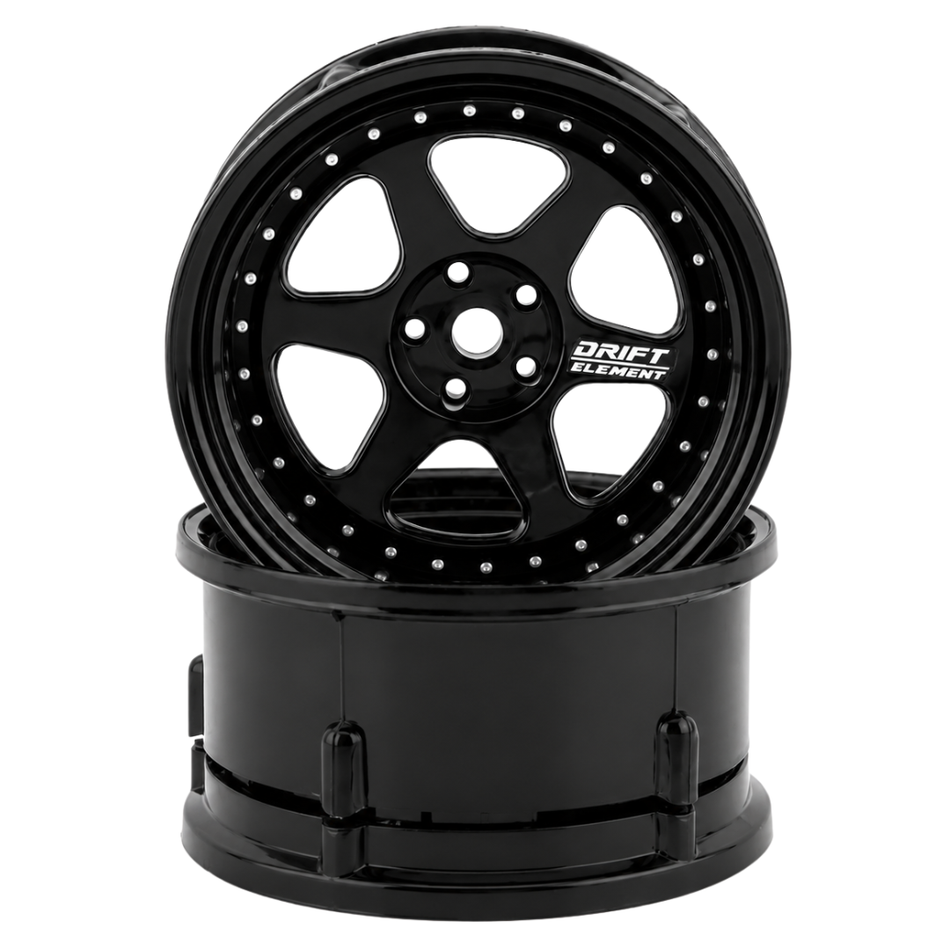 DS Racing Element II 1/10 6-Spoke Drift Wheels (Triple Black) 2pc DE206