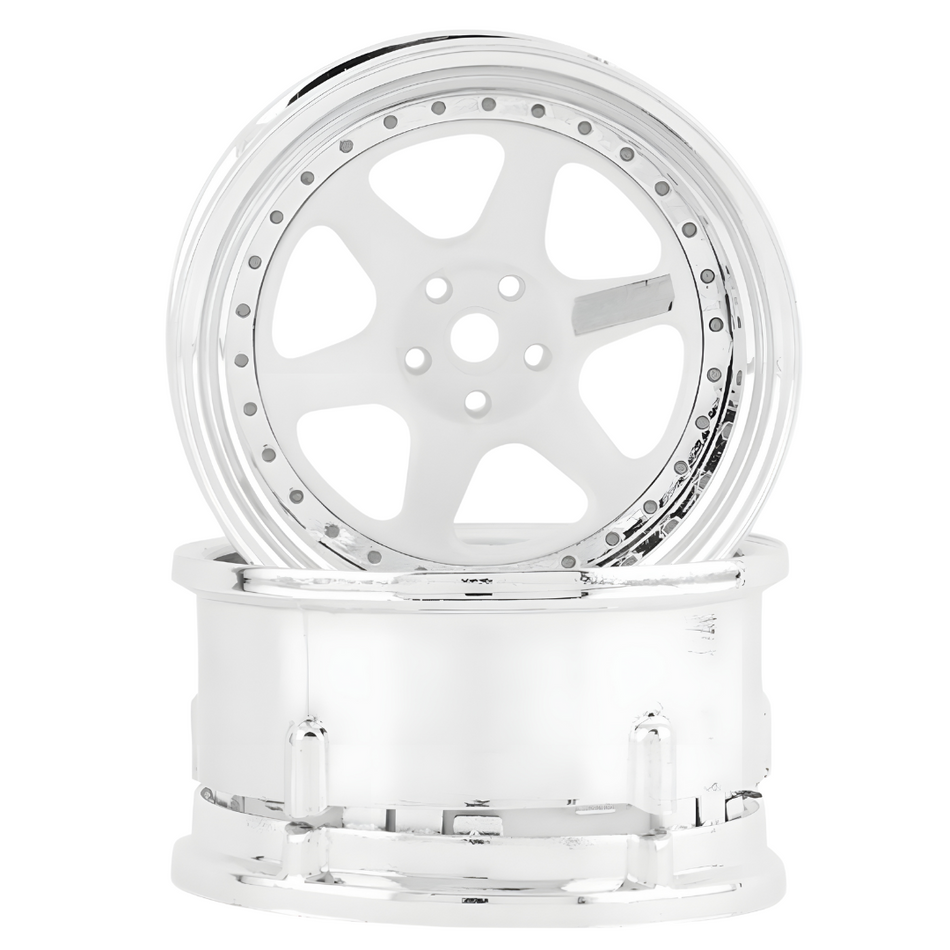 DS Racing Element II 1/10 6-Spoke Drift Wheels (White/Chrome) 2pc DE210