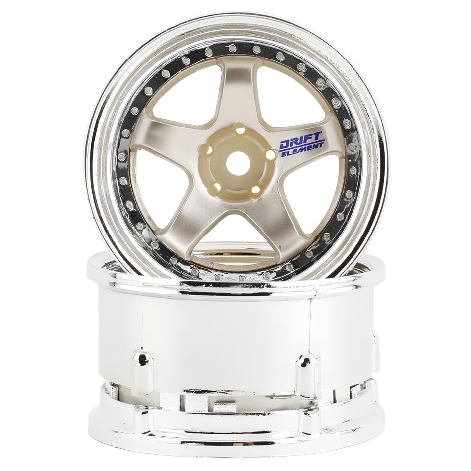 DS Racing Gold/Chrome 1/10 Drift Element 5-Spoke Drift Wheels 2pcs DE-015