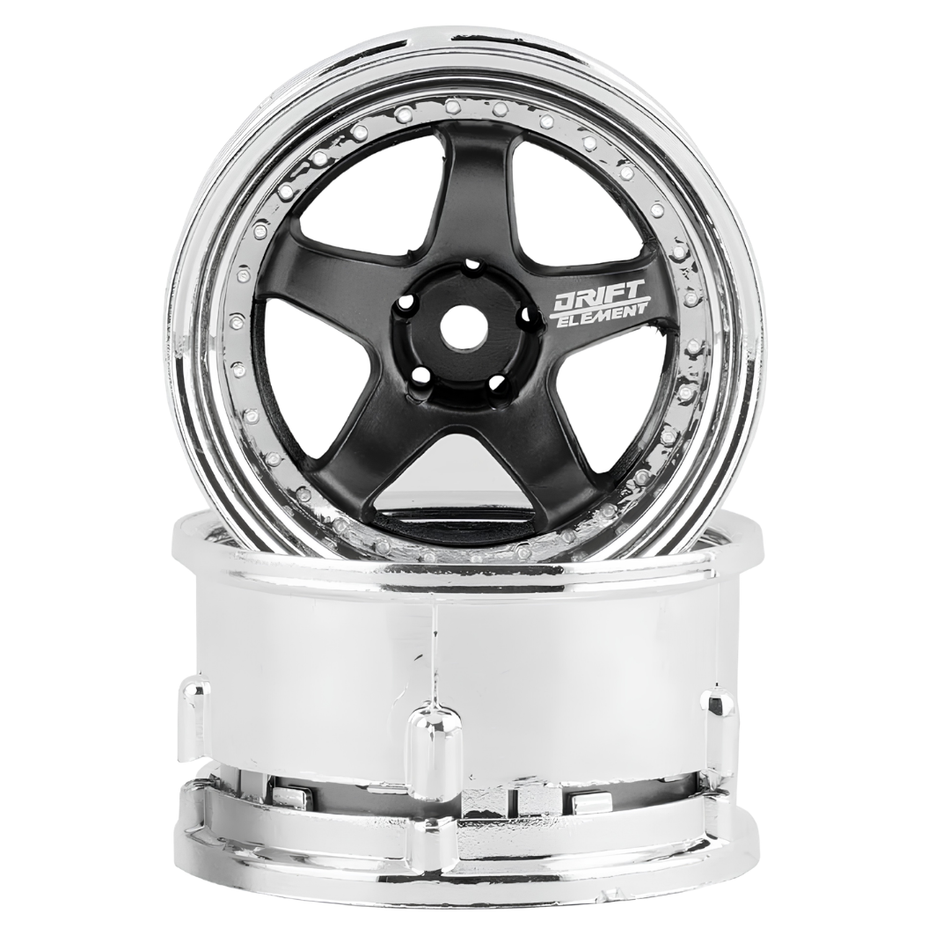 DS Racing Gunmetal/Chrome 1/10 Drift Element 5-Spoke Drift Wheels 2pcs DE-019