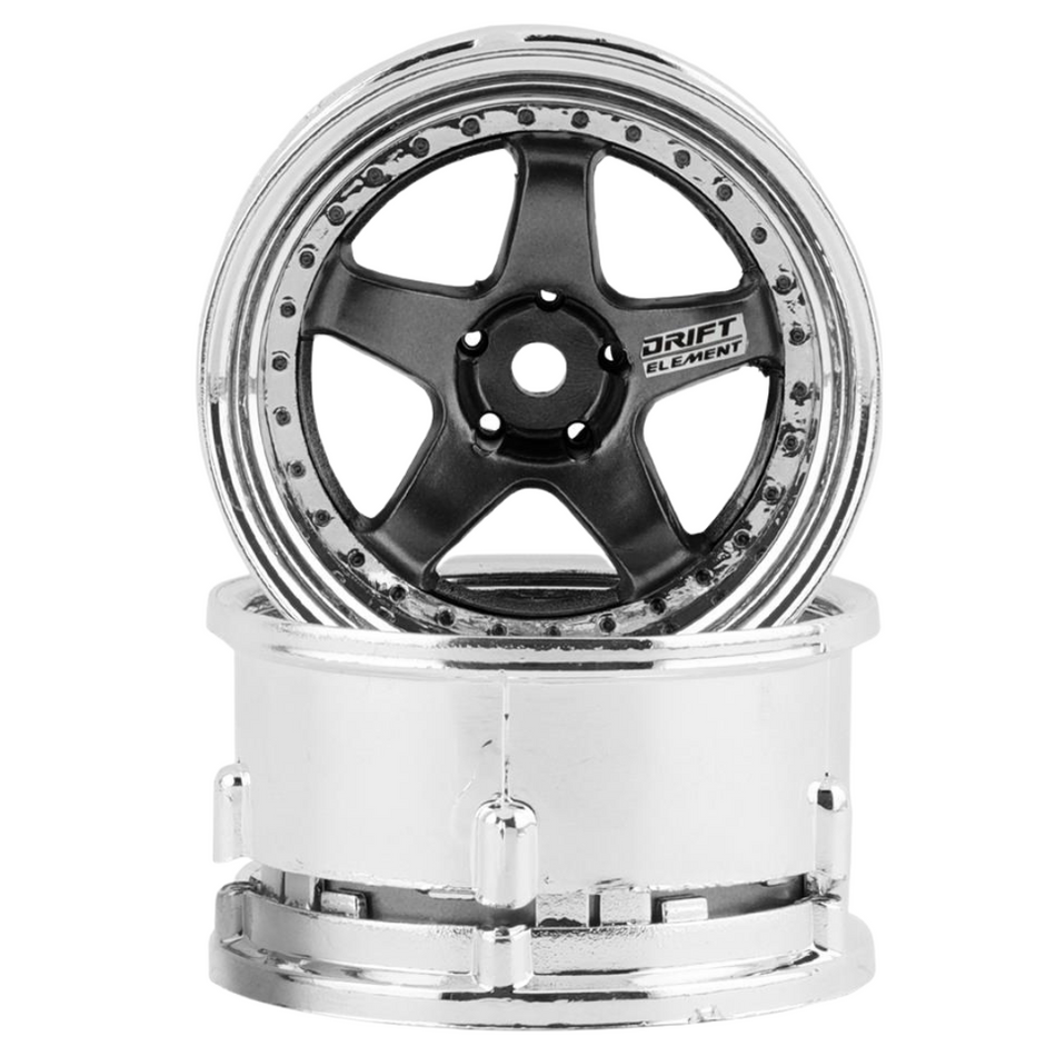 DS Racing 1/10 Drift Element 5 Spoke Drift Wheels w/12mm Hex (Gunmetal w/Black Rivets) 2pcs DE-020