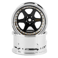 DS Racing 1/10 Drift Element 6-Spoke Wheels w/12mm Hex 2pcs (Black/Chrome) DE-213